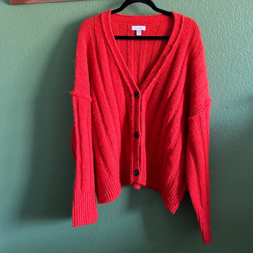 Topshop Bright Red Knit Cardigan Sweater